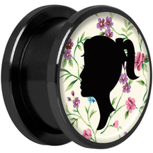 Load image into Gallery viewer, Man Woman Floral Silhouette Black Anodized Screw Fit Plug Set 5/8