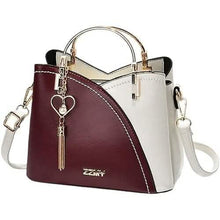 Load image into Gallery viewer, Color Block Satchel Bag with Metal Tassel Decor and Crossbody Strap