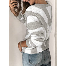 Load image into Gallery viewer, Color Block Striped V Neck Sweater for Women Long Sleeve Knit Pullover Jumper Tops