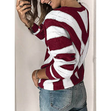 Load image into Gallery viewer, Color Block Striped V Neck Sweater for Women Long Sleeve Knit Pullover Jumper Tops
