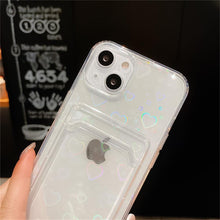 Load image into Gallery viewer, Colorful Transparent Holographic Love Heart Cute Case Transparent Gradient Love Heart Pattern Wallet Card Phone Case For iPhone 13 12 11 Pro Max X XR XS 7 8 6 Plus Minimalist Design Phone Case