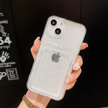 Load image into Gallery viewer, Colorful Transparent Holographic Love Heart Cute Case Transparent Gradient Love Heart Pattern Wallet Card Phone Case For iPhone 13 12 11 Pro Max X XR XS 7 8 6 Plus Minimalist Design Phone Case