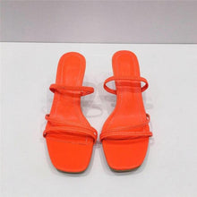 Load image into Gallery viewer, Colorful Women Sandals Slides Slippers Square Open Toe Slip On Thin Mid Heels Pumps Casual Narrow Band Open Toe Sandals Flip Flops Slip On Fashion Dress Heels Back High Heel Slide Slipper