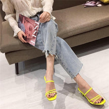 Load image into Gallery viewer, Colorful Women Sandals Slides Slippers Square Open Toe Slip On Thin Mid Heels Pumps Casual Narrow Band Open Toe Sandals Flip Flops Slip On Fashion Dress Heels Back High Heel Slide Slipper