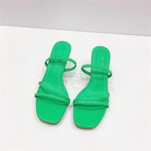 Load image into Gallery viewer, Colorful Women Sandals Slides Slippers Square Open Toe Slip On Thin Mid Heels Pumps Casual Narrow Band Open Toe Sandals Flip Flops Slip On Fashion Dress Heels Back High Heel Slide Slipper