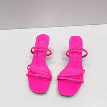 Load image into Gallery viewer, Colorful Women Sandals Slides Slippers Square Open Toe Slip On Thin Mid Heels Pumps Casual Narrow Band Open Toe Sandals Flip Flops Slip On Fashion Dress Heels Back High Heel Slide Slipper