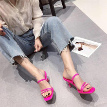 Load image into Gallery viewer, Colorful Women Sandals Slides Slippers Square Open Toe Slip On Thin Mid Heels Pumps Casual Narrow Band Open Toe Sandals Flip Flops Slip On Fashion Dress Heels Back High Heel Slide Slipper