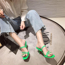 Load image into Gallery viewer, Colorful Women Sandals Slides Slippers Square Open Toe Slip On Thin Mid Heels Pumps Casual Narrow Band Open Toe Sandals Flip Flops Slip On Fashion Dress Heels Back High Heel Slide Slipper