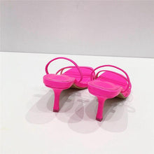 Load image into Gallery viewer, Colorful Women Sandals Slides Slippers Square Open Toe Slip On Thin Mid Heels Pumps Casual Narrow Band Open Toe Sandals Flip Flops Slip On Fashion Dress Heels Back High Heel Slide Slipper