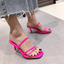 Load image into Gallery viewer, Colorful Women Sandals Slides Slippers Square Open Toe Slip On Thin Mid Heels Pumps Casual Narrow Band Open Toe Sandals Flip Flops Slip On Fashion Dress Heels Back High Heel Slide Slipper