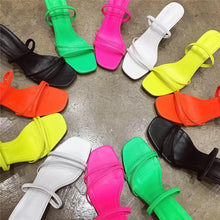 Load image into Gallery viewer, Colorful Women Sandals Slides Slippers Square Open Toe Slip On Thin Mid Heels Pumps Casual Narrow Band Open Toe Sandals Flip Flops Slip On Fashion Dress Heels Back High Heel Slide Slipper
