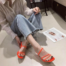 Load image into Gallery viewer, Colorful Women Sandals Slides Slippers Square Open Toe Slip On Thin Mid Heels Pumps Casual Narrow Band Open Toe Sandals Flip Flops Slip On Fashion Dress Heels Back High Heel Slide Slipper