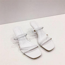 Load image into Gallery viewer, Colorful Women Sandals Slides Slippers Square Open Toe Slip On Thin Mid Heels Pumps Casual Narrow Band Open Toe Sandals Flip Flops Slip On Fashion Dress Heels Back High Heel Slide Slipper