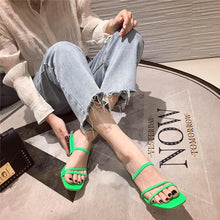 Load image into Gallery viewer, Colorful Women Sandals Slides Slippers Square Open Toe Slip On Thin Mid Heels Pumps Casual Narrow Band Open Toe Sandals Flip Flops Slip On Fashion Dress Heels Back High Heel Slide Slipper