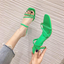 Load image into Gallery viewer, Colorful Women Sandals Slides Slippers Square Open Toe Slip On Thin Mid Heels Pumps Casual Narrow Band Open Toe Sandals Flip Flops Slip On Fashion Dress Heels Back High Heel Slide Slipper