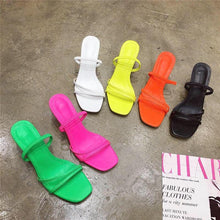 Load image into Gallery viewer, Colorful Women Sandals Slides Slippers Square Open Toe Slip On Thin Mid Heels Pumps Casual Narrow Band Open Toe Sandals Flip Flops Slip On Fashion Dress Heels Back High Heel Slide Slipper