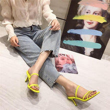 Load image into Gallery viewer, Colorful Women Sandals Slides Slippers Square Open Toe Slip On Thin Mid Heels Pumps Casual Narrow Band Open Toe Sandals Flip Flops Slip On Fashion Dress Heels Back High Heel Slide Slipper
