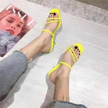 Load image into Gallery viewer, Colorful Women Sandals Slides Slippers Square Open Toe Slip On Thin Mid Heels Pumps Casual Narrow Band Open Toe Sandals Flip Flops Slip On Fashion Dress Heels Back High Heel Slide Slipper