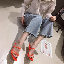 Load image into Gallery viewer, Colorful Women Sandals Slides Slippers Square Open Toe Slip On Thin Mid Heels Pumps Casual Narrow Band Open Toe Sandals Flip Flops Slip On Fashion Dress Heels Back High Heel Slide Slipper
