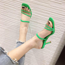 Load image into Gallery viewer, Colorful Women Sandals Slides Slippers Square Open Toe Slip On Thin Mid Heels Pumps Casual Narrow Band Open Toe Sandals Flip Flops Slip On Fashion Dress Heels Back High Heel Slide Slipper