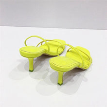 Load image into Gallery viewer, Colorful Women Sandals Slides Slippers Square Open Toe Slip On Thin Mid Heels Pumps Casual Narrow Band Open Toe Sandals Flip Flops Slip On Fashion Dress Heels Back High Heel Slide Slipper