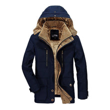 Load image into Gallery viewer, Comfortable Dark Blue Men's Casual Jacket Fashion Winter Male Thick Overcoat Stylish New Design Hooded Jacket Warm Winter Jacket For Men Soft Cotton Jackets Winter Snow Warm Jackets With Hood