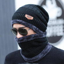 Load image into Gallery viewer, Coral Fleece Scarf Winter Hat Soft Men Beanie Warm Hat Knit Letter Double Layer Cap Gorgas Bonnet Knitted Hat Set Outdoor Sport Warm Beanies Hat For Men Knitted Hats Bandana Hiking Camping Kid Neck Warmer Cap