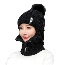 Load image into Gallery viewer, Coral Fleece Winter Women Knitted Hats Add Fur Warm Winter Hats For Women With Zipper Keep Face Warmer Balaclava Pompoms Cap Balaclava Gorgas Bonnet Knitted Hat Windproof Ski Mask Cold Weather Face Mask Motorcycle Balaclava Hood Warmer Winter Sports Cap