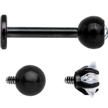 Load image into Gallery viewer, Clear CZ Gem Black PVD Internally Threaded Labret Set of 3 Ends