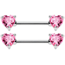 Load image into Gallery viewer, 14G 9/16 Multi Color Heart Gem Barbell Nipple Ring Pack Set of 6