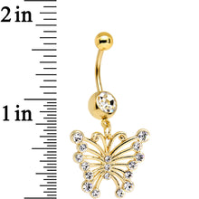 Load image into Gallery viewer, Clear Gem Gold PVD Brazen Butterfly Dangle Belly Ring