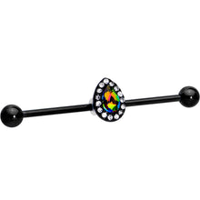 Load image into Gallery viewer, Rainbow Gem Black Anodized Bubblegum Teardrop Industrial Barbell 38mm