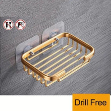Load image into Gallery viewer, Creative Drill Free Soap Dish Holder Wall Mounted Storage Rack Toilet Soap Box Sponge Dish Bathroom Accessories Soap Dish Holder with Loofah Bath Sponge Towel Razor Holder for Bathroom Shower Kitchen Adhesive Wall Mounted No Drilling