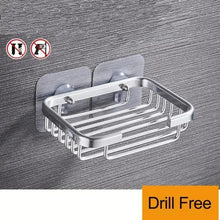 Load image into Gallery viewer, Creative Drill Free Soap Dish Holder Wall Mounted Storage Rack Toilet Soap Box Sponge Dish Bathroom Accessories Soap Dish Holder with Loofah Bath Sponge Towel Razor Holder for Bathroom Shower Kitchen Adhesive Wall Mounted No Drilling