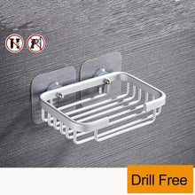 Load image into Gallery viewer, Creative Drill Free Soap Dish Holder Wall Mounted Storage Rack Toilet Soap Box Sponge Dish Bathroom Accessories Soap Dish Holder with Loofah Bath Sponge Towel Razor Holder for Bathroom Shower Kitchen Adhesive Wall Mounted No Drilling