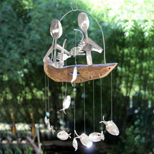 Load image into Gallery viewer, Creative Fishing Man Spoon Fish Sculptures Wind Chime Home Bedroom Painted Fish Mobile Tropical Fish Home Decor Yard Garden Hanging Ornament Decoration