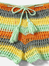 Load image into Gallery viewer, Crochet Bikini Sets Multi Color Knitted Rainbow Striped Off Shoulder Top Bottom Bikini Women's Crochet Striped Lace Up Shorts Bikini Set 2 PCS Knit Bathing Suit Swimsuit Beachwear Bathing Suit Women Swimsuit