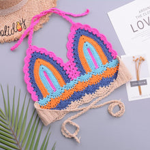 Load image into Gallery viewer, Crochet Bikini Sets Multi Color Knitted Rainbow Striped Off Shoulder Top Bottom Bikini Women's Crochet Striped Lace Up Shorts Bikini Set 2 PCS Knit Bathing Suit Swimsuit Beachwear Bathing Suit Women Swimsuit
