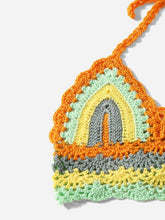 Load image into Gallery viewer, Crochet Bikini Sets Multi Color Knitted Rainbow Striped Off Shoulder Top Bottom Bikini Women's Crochet Striped Lace Up Shorts Bikini Set 2 PCS Knit Bathing Suit Swimsuit Beachwear Bathing Suit Women Swimsuit