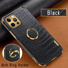 Load image into Gallery viewer, Crocodile Leather Case For iPhone 13 12 Mini Shockproof Magnetic Ring Holder Phone Cover Ultra-thin Soft Crocodile Leather Shockproof Bumper With Ring Bracket Protective Cover for iPhone