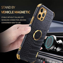 Load image into Gallery viewer, Crocodile Leather Case For iPhone 13 12 Mini Shockproof Magnetic Ring Holder Phone Cover Ultra-thin Soft Crocodile Leather Shockproof Bumper With Ring Bracket Protective Cover for iPhone