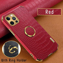 Load image into Gallery viewer, Crocodile Leather Case For iPhone 13 12 Mini Shockproof Magnetic Ring Holder Phone Cover Ultra-thin Soft Crocodile Leather Shockproof Bumper With Ring Bracket Protective Cover for iPhone