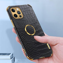 Load image into Gallery viewer, Crocodile Leather Case For iPhone 13 12 Mini Shockproof Magnetic Ring Holder Phone Cover Ultra-thin Soft Crocodile Leather Shockproof Bumper With Ring Bracket Protective Cover for iPhone