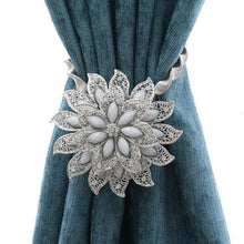 Load image into Gallery viewer, Crystal Curtain Tieback Elasticity Curtain Straps Metal Rhinestone Curtains Holder Clips Flower Shaped Curtain Accessories Crystal Curtain Magnetic Tieback Flower Curtain Clips Buckle With Stretchy Wire Rope For Home Office Decor 25-75cm