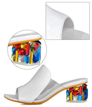 Load image into Gallery viewer, Crystal Sandals Open Toe Square Heels Spring Summer Shoes Sandals Women Footwear Low Block Heels Mules Open Toe Ankle Strap Sandals Square Toe Mixed Colors Beautiful Sandals