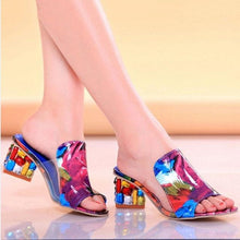 Load image into Gallery viewer, Crystal Sandals Open Toe Square Heels Spring Summer Shoes Sandals Women Footwear Low Block Heels Mules Open Toe Ankle Strap Sandals Square Toe Mixed Colors Beautiful Sandals