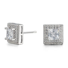 Load image into Gallery viewer, Cubic Zirconia Princess Cable Halo Stud Earrings