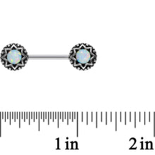 Load image into Gallery viewer, 14G 5/8 White Synthetic Opal Lotus Flower Nipple Barbell Set