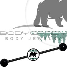 Load image into Gallery viewer, 14G Winter Polar Bear in Woods Black Industrial Barbell 37mm