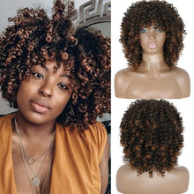 Load image into Gallery viewer, Cute Afro Wig Women Short Fluffy Hair Wigs with Bangs For Black Women Kinky curly Synthetic Hair For Party Dance Cosplay Wigs For Black Women Cosplay Wigs For Women